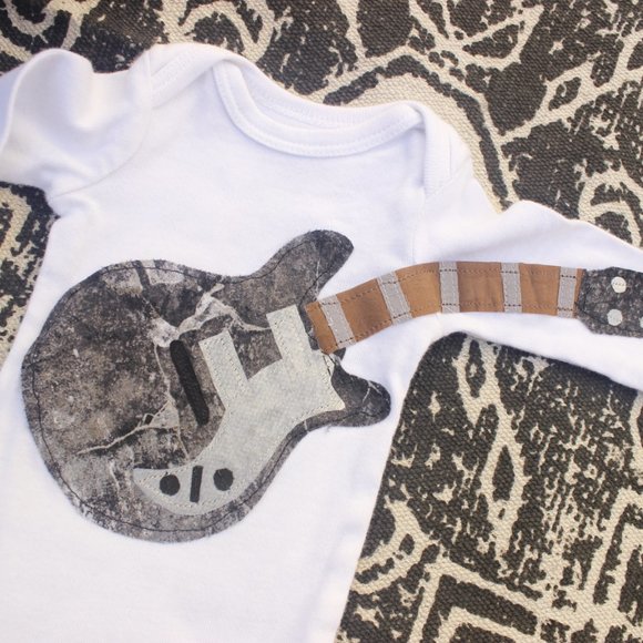 Newborn Fabric Appliqued Guitar Bodysuit - Picture 2 of 4